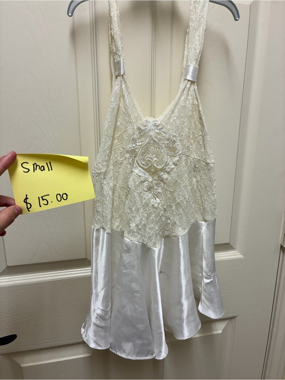 Lace & Satin Chemise Slip in Cream - Feminine Lace Bodice